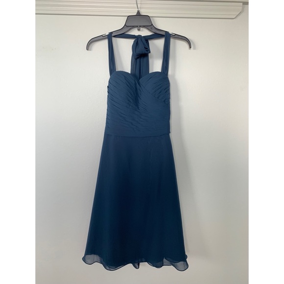 Azazie Chiffon Halter Dress (Navy Blue) - Picture 3 of 7